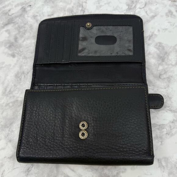 FOSSIL Black Genuine Leather Embossed Logo Trifold Wallet - Picture 7 of 15